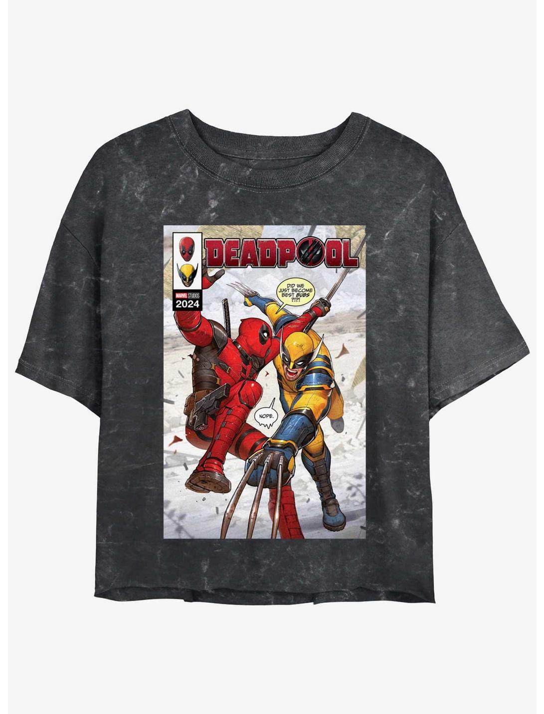 Marvel Deadpool & Wolverine Best Friends Comic Girls Mineral Wash Crop T-Shirt