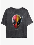 Marvel Deadpool & Wolverine Half Half Portrait Girls Mineral Wash Crop T-Shirt