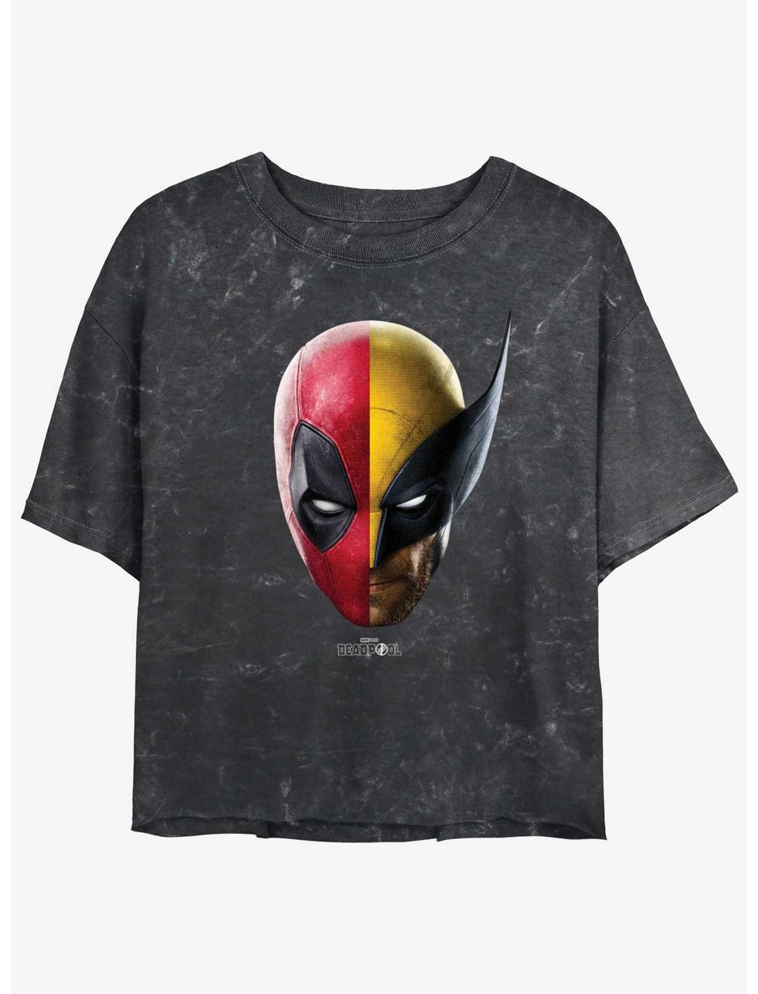 Marvel Deadpool & Wolverine Half Half Portrait Girls Mineral Wash Crop T-Shirt