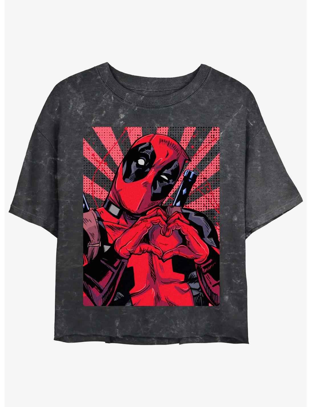 Marvel Deadpool Hand Heart Mineral Wash Girls Crop T-Shirt