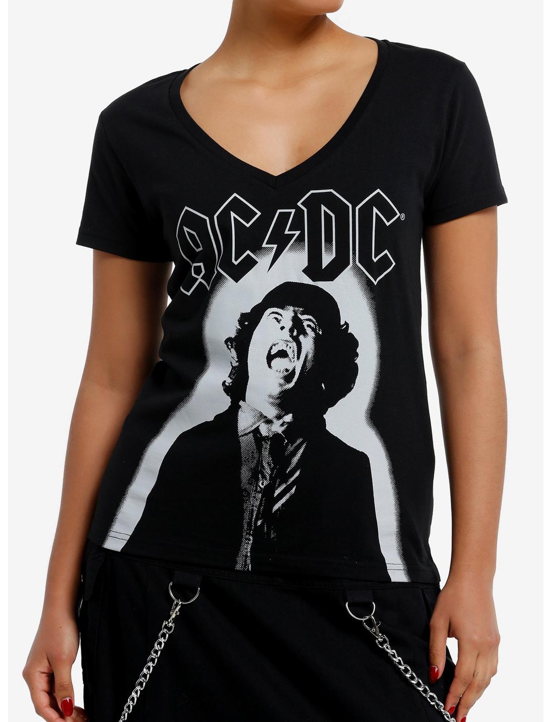 AC/DC Angus Young Portrait Girls V-Neck T-Shirt