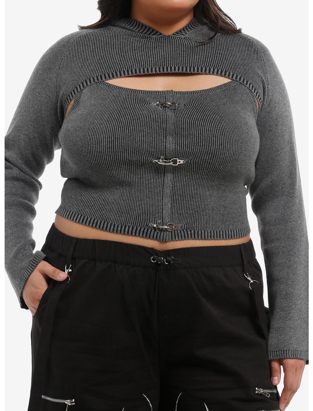 Grey Buckle Ribbed Girls Twofer Top