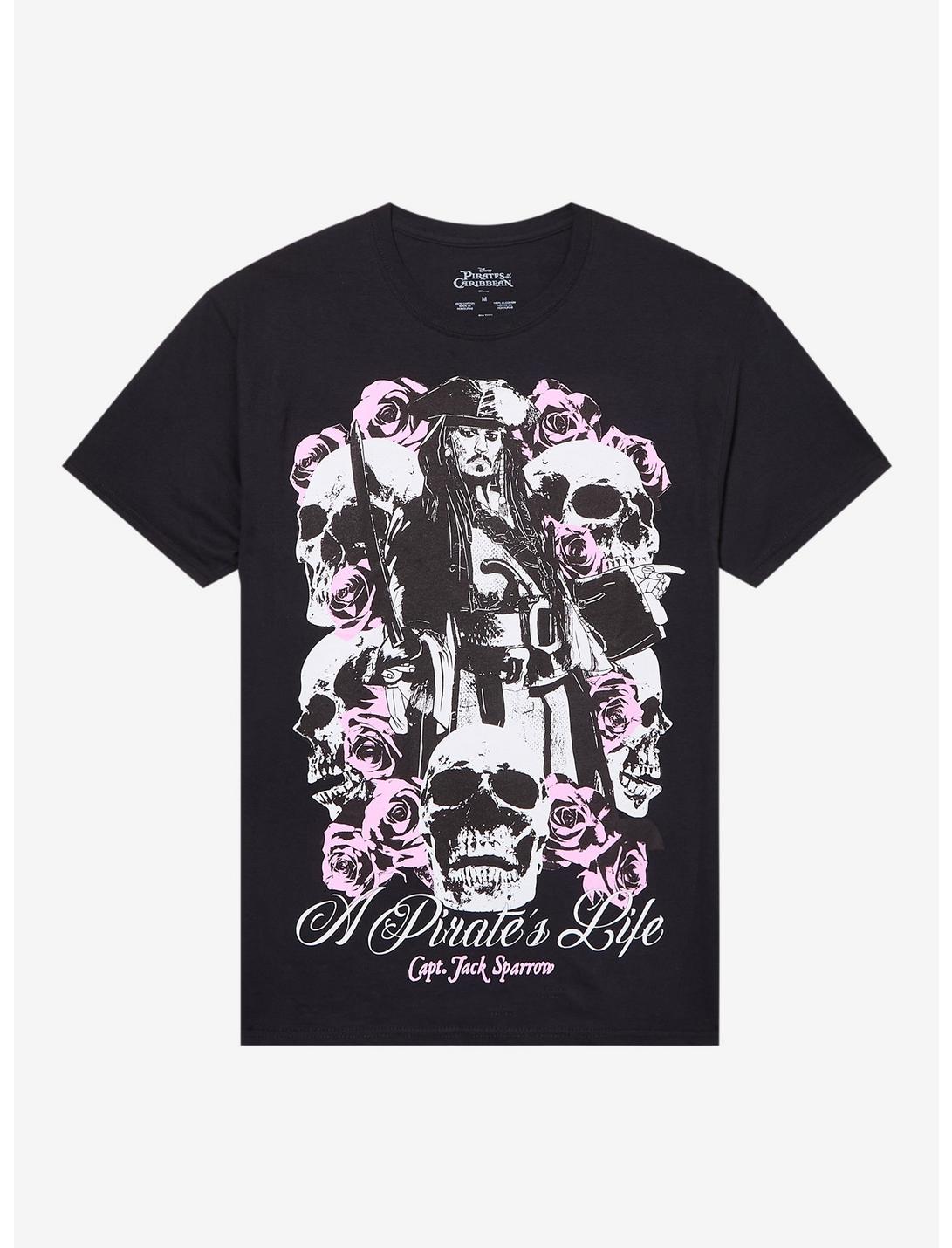 Disney Pirates Of The Caribbean Jack Sparrow Skulls & Roses T-Shirt