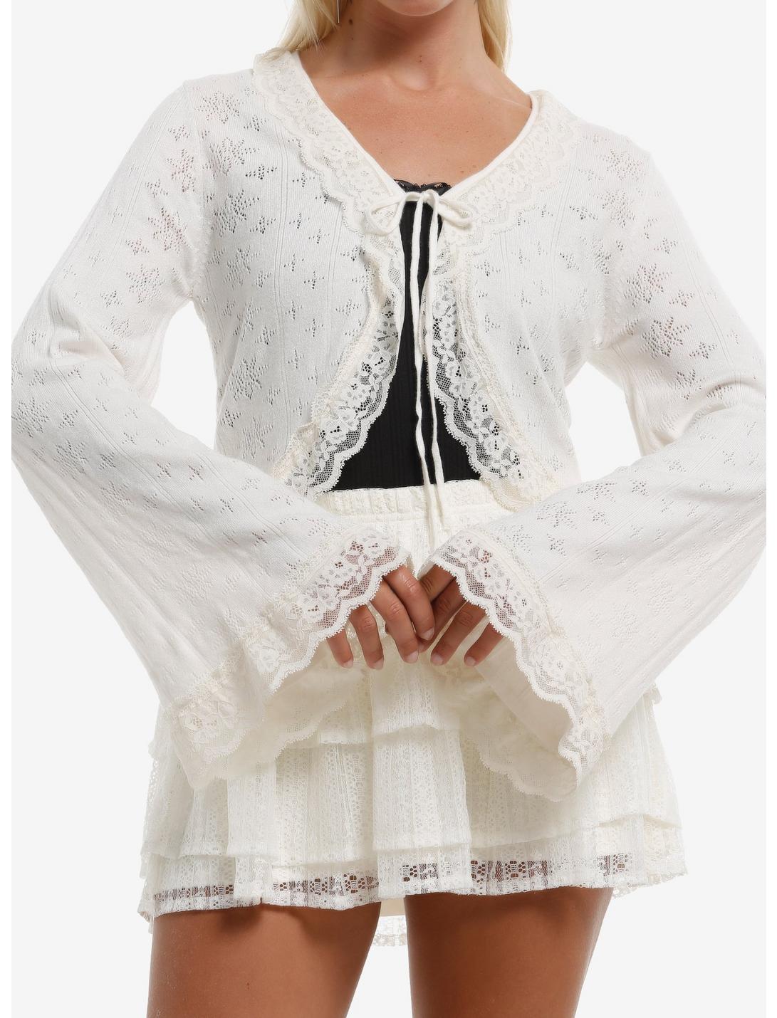 Thorn & Fable Cream Lace Trim Tie-Front Girls Top