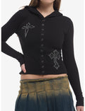 Rhinestone Crosses Hooded Girls Thermal Top