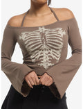 Brown Rib Cage Girls Cold-Shoulder Top