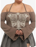Brown Rib Cage Girls Cold-Shoulder Top Plus Size