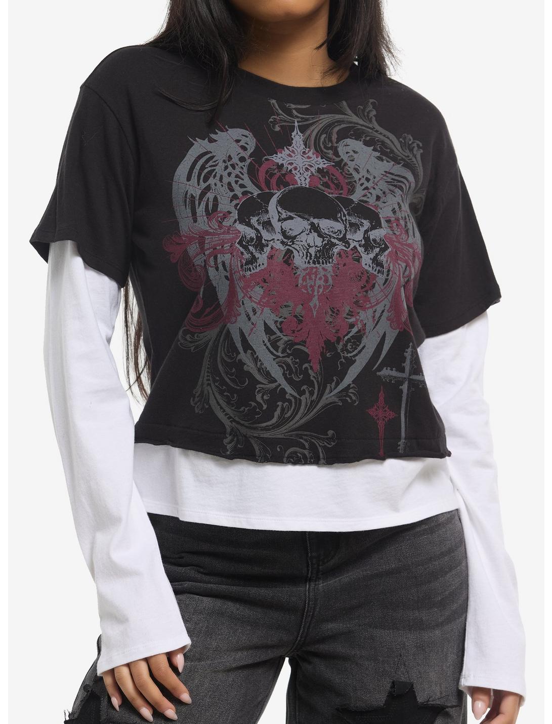 Social Collision Winged Skull & Cross Girls Twofer Long-Sleeve T-Shirt