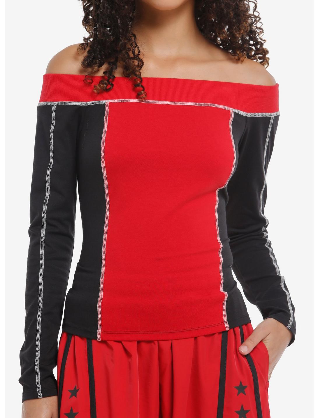 Social Collision Red & Black Girls Off-Shoulder Long-Sleeve Top