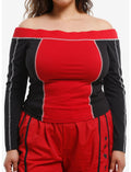 Social Collision Red & Black Girls Off-Shoulder Long-Sleeve Top Plus Size