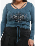 Social Collision Teal Wings & Filigree Cinched Girls Long-Sleeve Top Plus Size