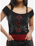 Black & Red Rose Stripe Girls Twofer Top