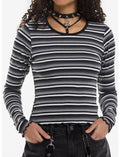 Black Grey & White Stripe Girls Long-Sleeve Top