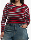 Black Grey & White Stripe Girls Long-Sleeve Top Plus Size