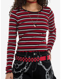 Black Red & White Stripe Girls Long-Sleeve Top