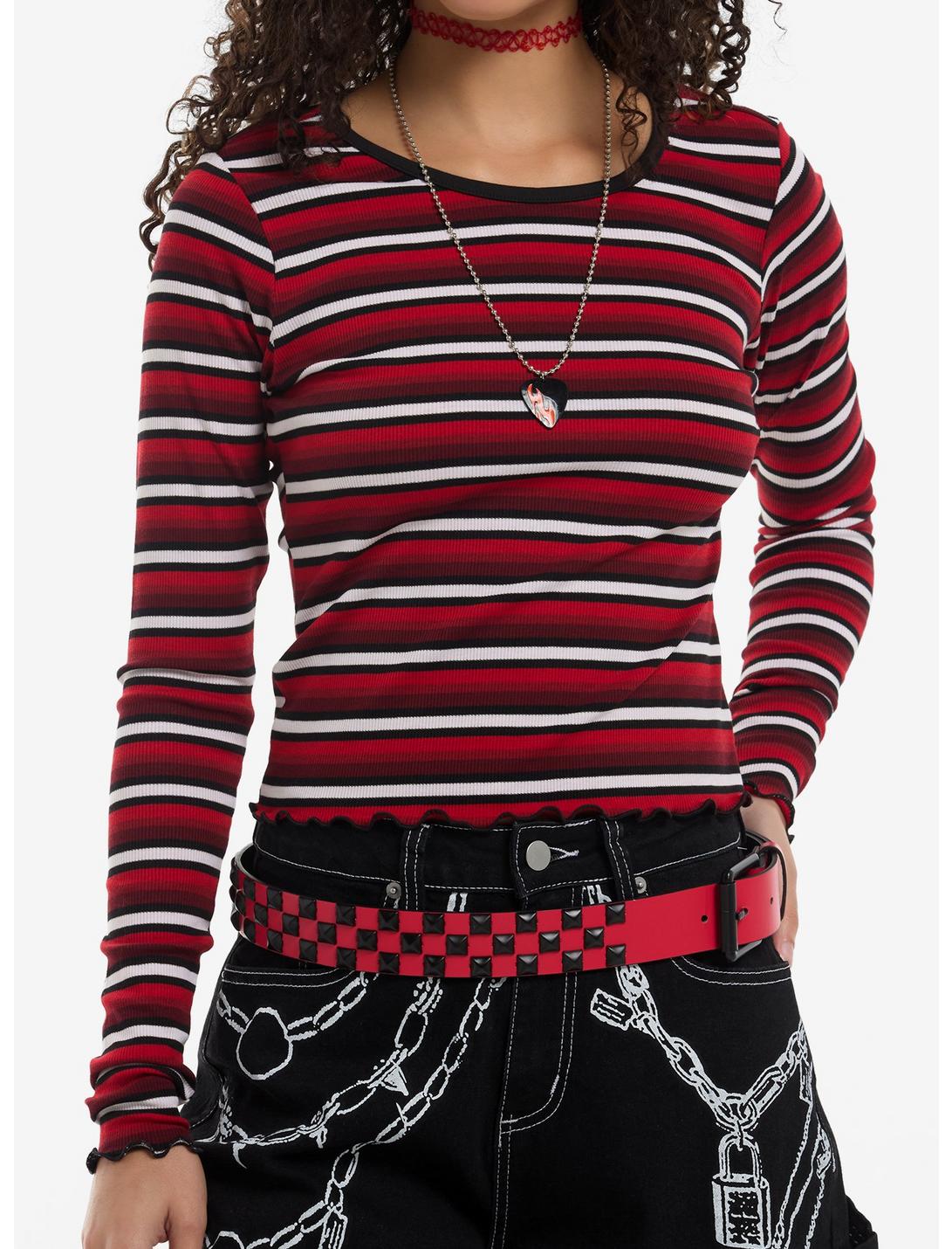 Black Red & White Stripe Girls Long-Sleeve Top