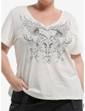 Winged Heart Rhinestone Girls V-Neck T-Shirt Plus Size