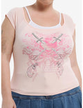 Sweet Society Pink Dagger Heart Girls Cold-Shoulder Top Plus Size