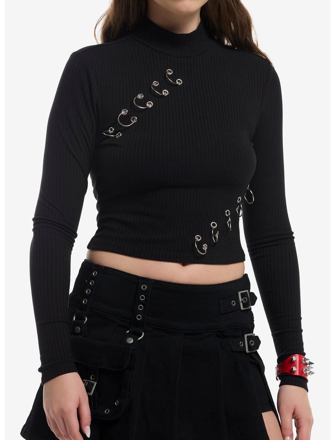 Social Collision Black Pierced Girls Long-Sleeve Top