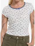 Thorn & Fable Frog Blue Floral Pointelle Girls Top