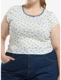 Thorn & Fable Frog Blue Floral Pointelle Girls Top Plus Size
