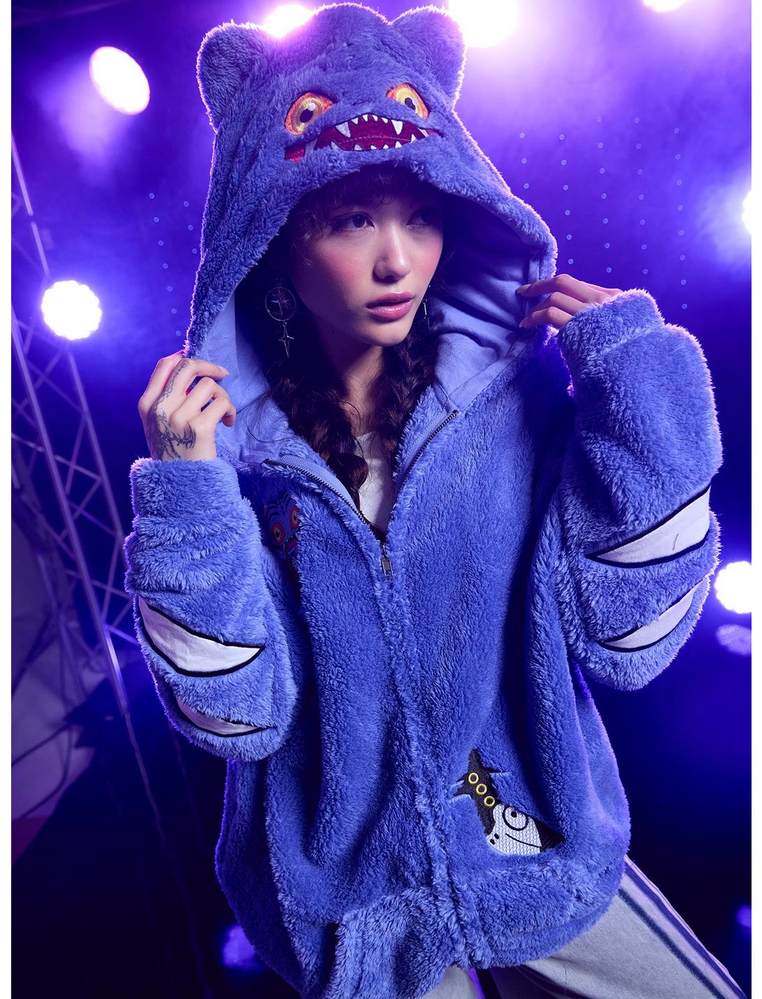 KPop Demon Hunters Derpy Tiger Character Patch Girls Fuzzy Hoodie