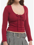 Burgundy Tie-Front Girls Long-Sleeve Top