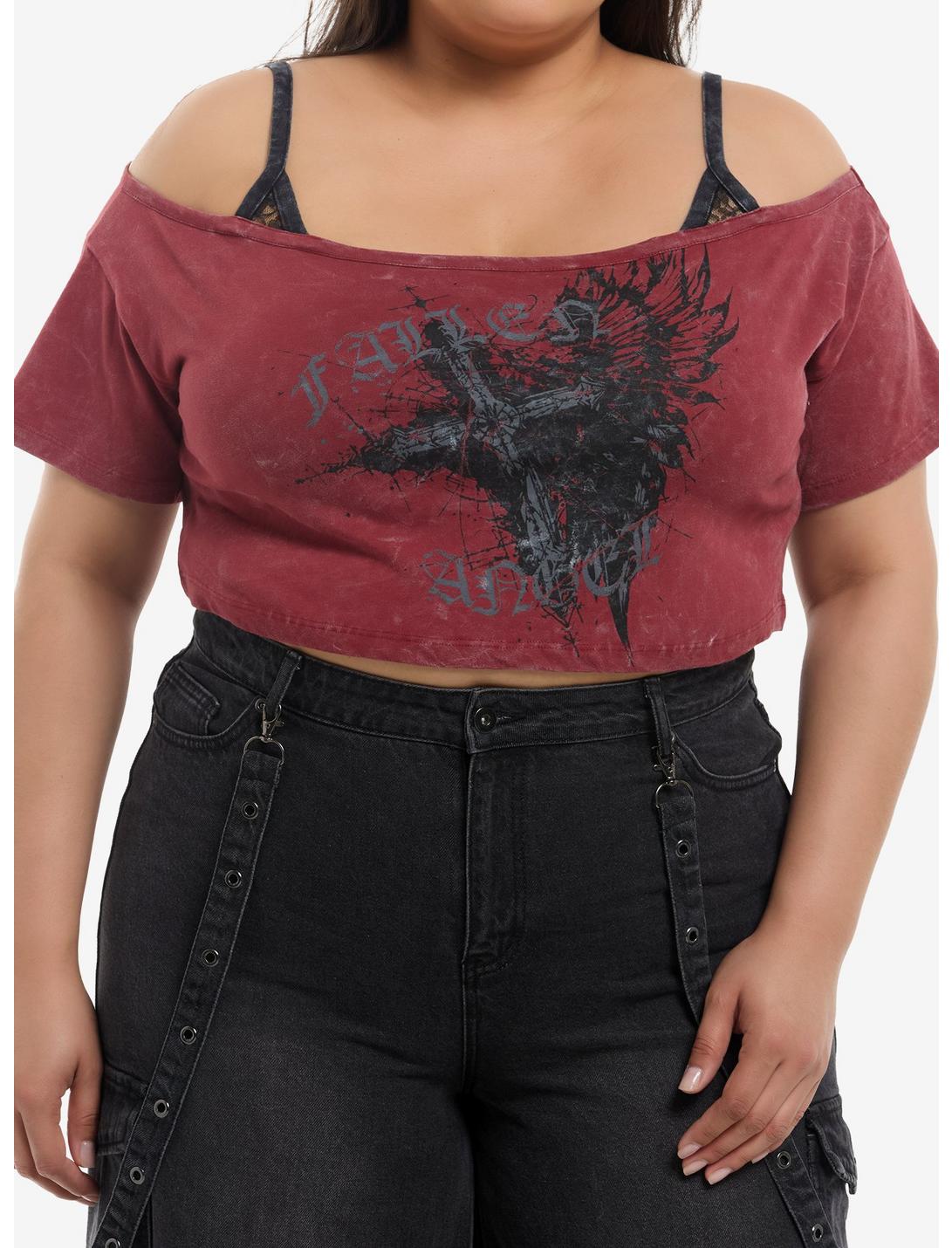 Social Collision Fallen Angel Cropped Girls Cold-Shoulder Top Plus Size
