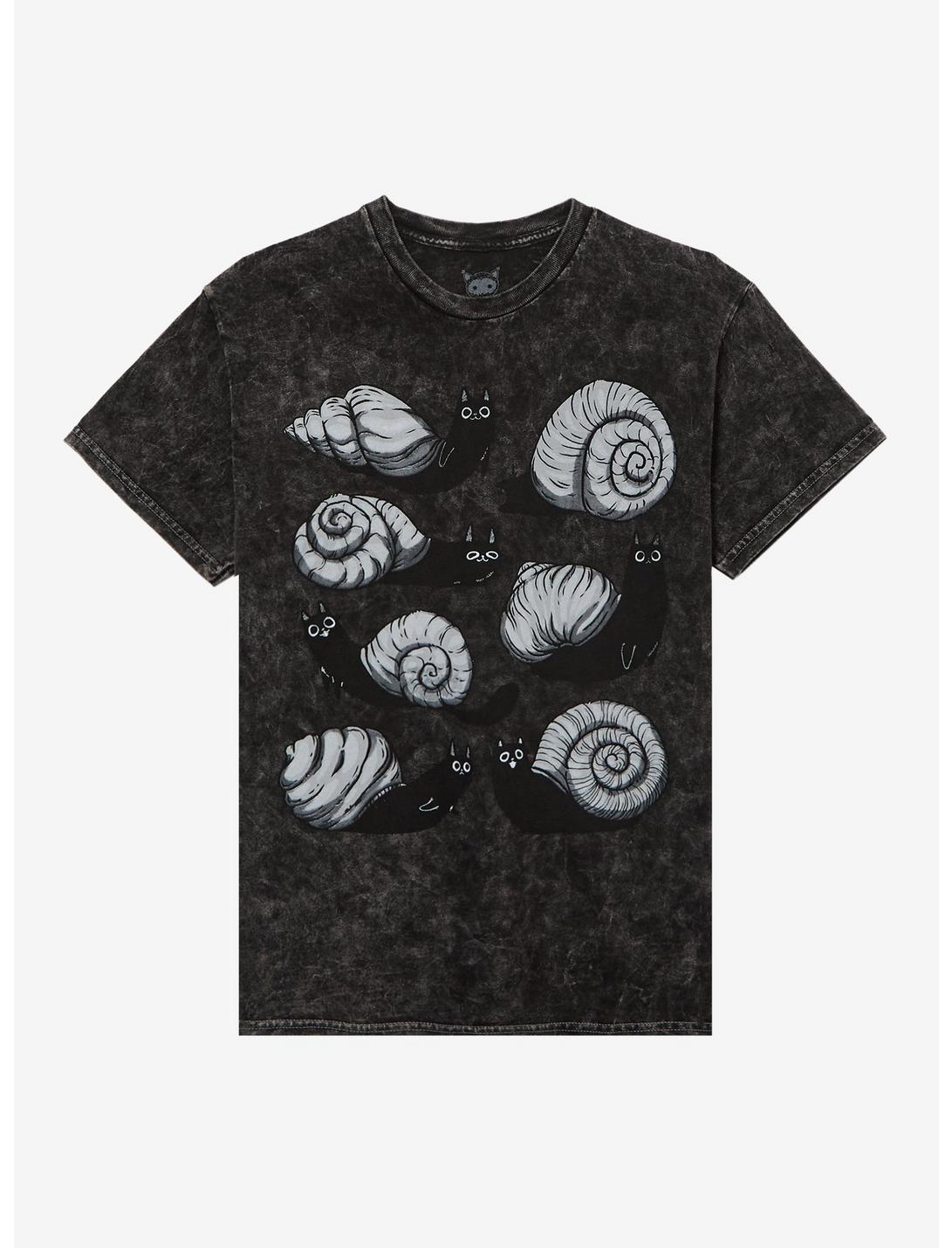 Black Cat Snails Dark Wash T-Shirt By Guild Of Calamity