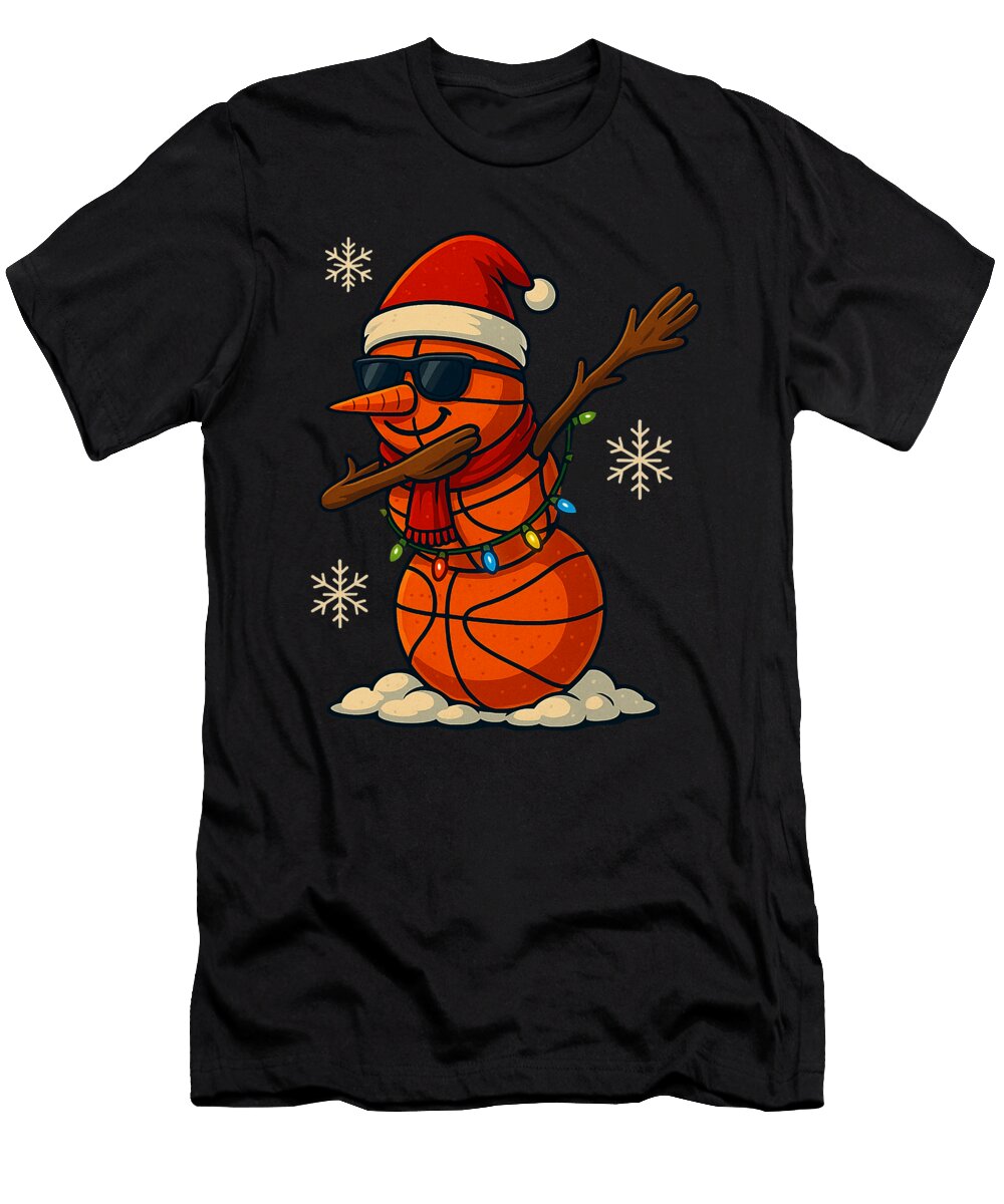 Basketball Christmas Snowman Dabbing Lights Boys Natalie Lidford T-Shirt